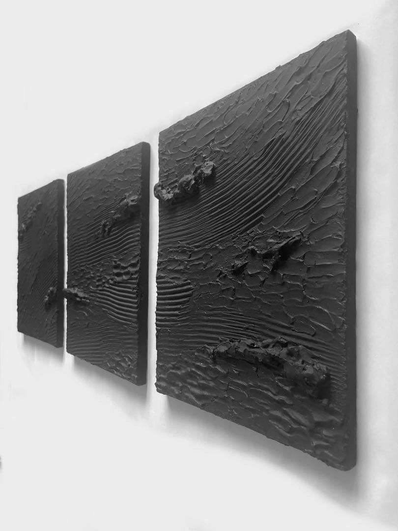 黒のテクスチャーアート 3枚組｜F3抽象画　インテリア　絵画　現代アート　北欧