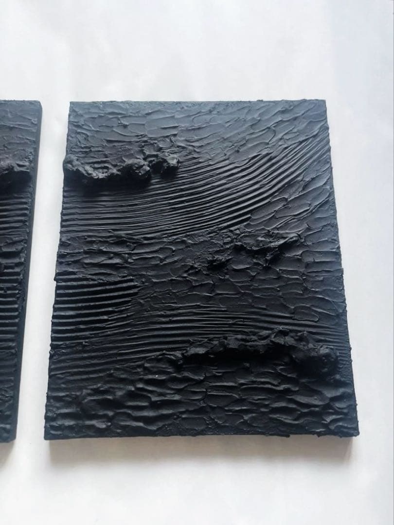 黒のテクスチャーアート 3枚組｜F3抽象画　インテリア　絵画　現代アート　北欧