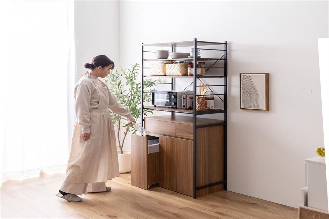 【幅75cm】Basurero ゴミ箱付きキッチンカウンター　ホワイト