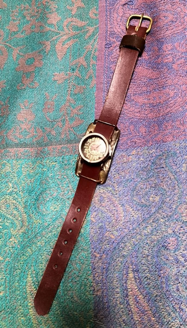 個性派✨アンティークハンドメイドアート腕時計✨ヴィンテージブラウン革レザー時計✨