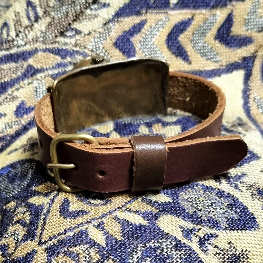 個性派✨アンティークハンドメイドアート腕時計✨ヴィンテージブラウン革レザー時計✨