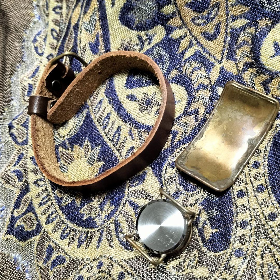 個性派✨アンティークハンドメイドアート腕時計✨ヴィンテージブラウン革レザー時計✨