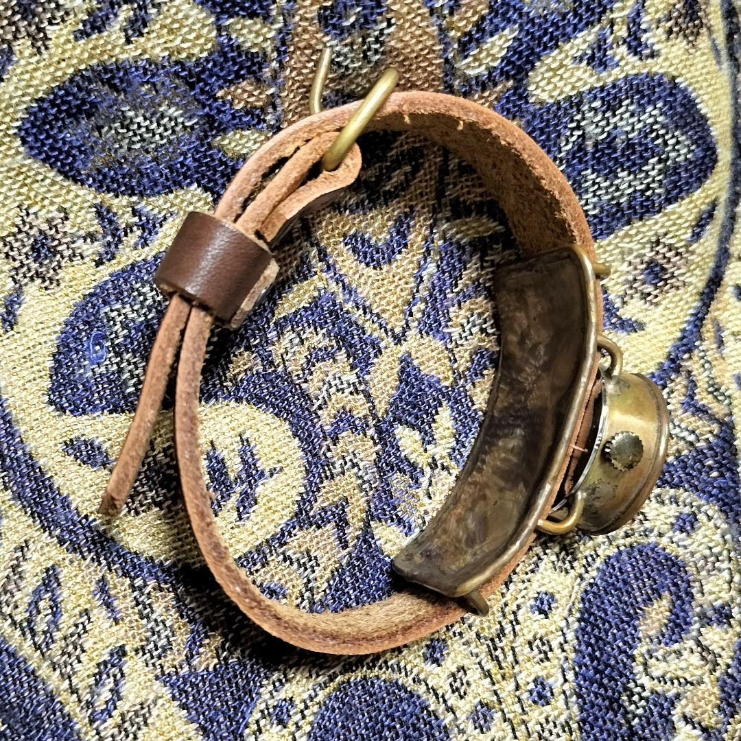 個性派✨アンティークハンドメイドアート腕時計✨ヴィンテージブラウン革レザー時計✨