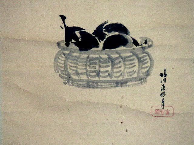 ♥掛軸　【模写】　晴川 法眼　【茄子】　狩野 晴川院　掛け軸　骨董品