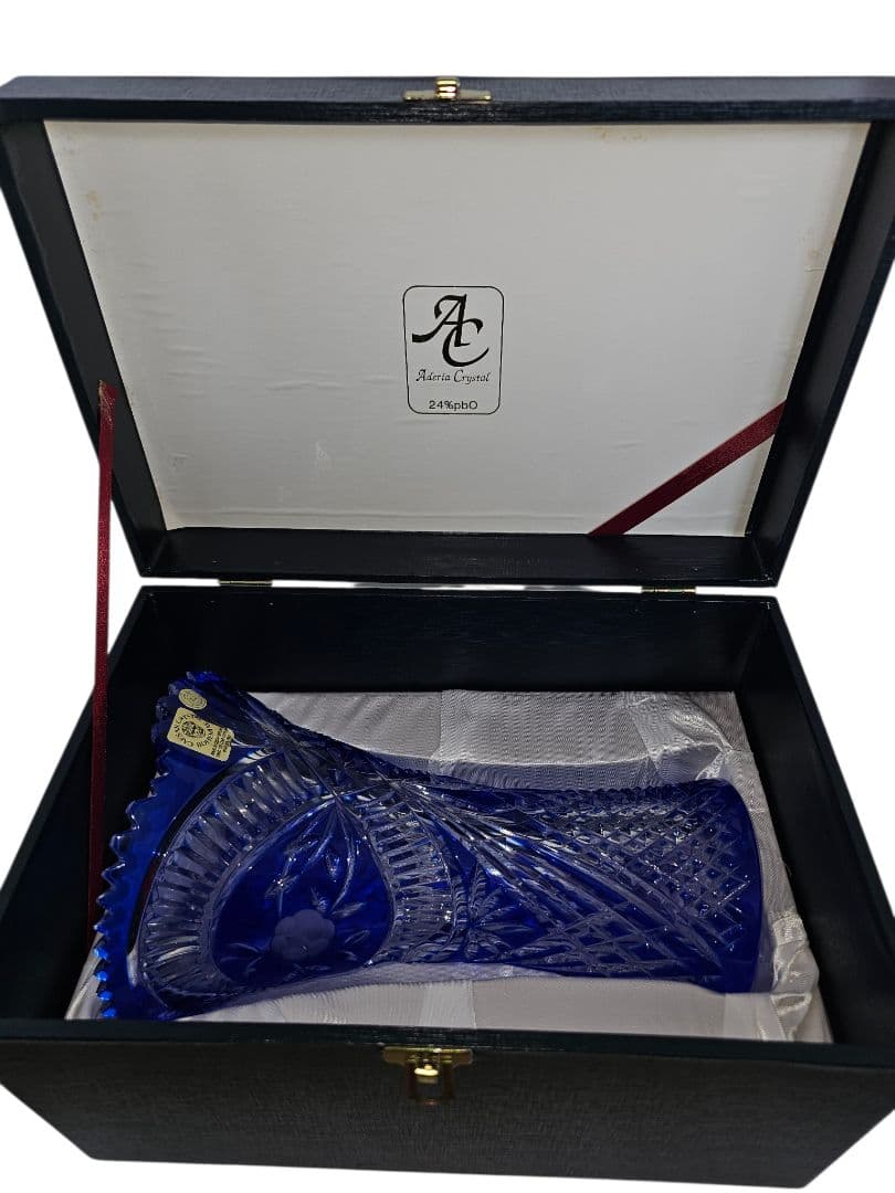 未使用Aderia Crystal 24%pbO コバルトブルー クリスタル花瓶