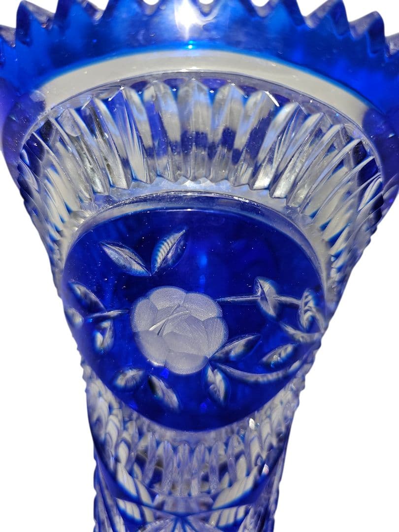 未使用Aderia Crystal 24%pbO コバルトブルー クリスタル花瓶