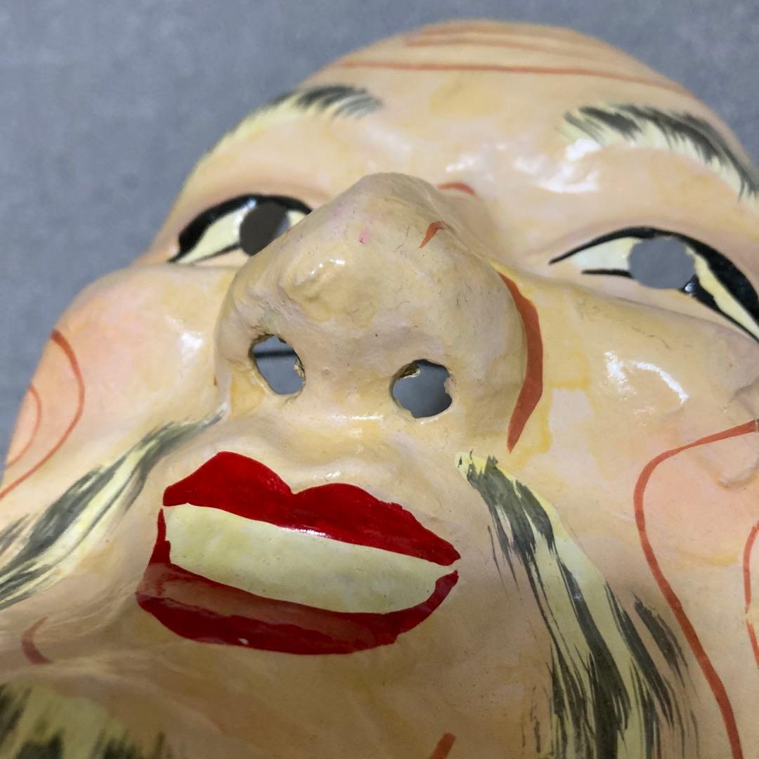 明治期 張り子面 翁面 老人面 民俗芸能 古面 骨董 和紙面 アンティーク ２