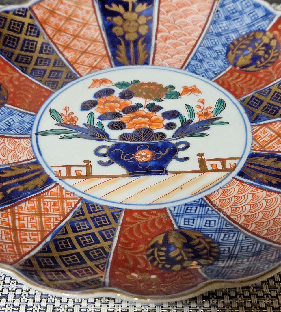 【専用ページ】幕末～明治　古伊万里　金襴手　鉢花の図　18輪花縁　鎬造　染錦皿