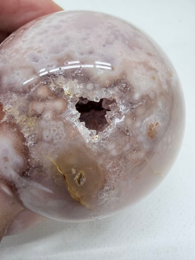 ピンクアメジスト　フラワーアゲート　笑口　ジオード　スフィア　丸玉