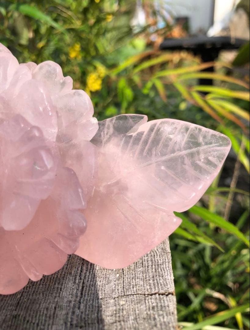 ❤️高品質　精巧に彫刻　☆大きめ0.42kg 逸品　ローズクォーツ　薔薇カービング
