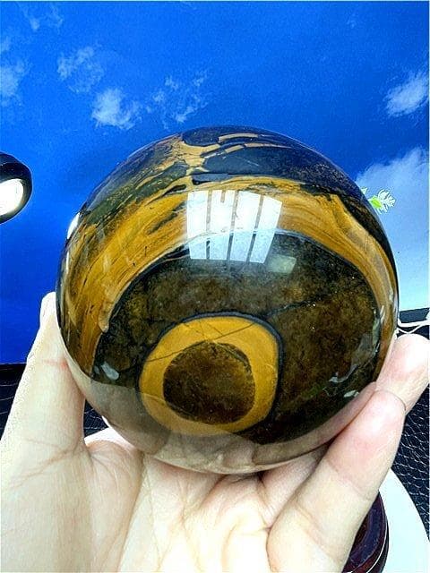 1520g AAA級【金運UP】★天然タイガーアイ丸玉B89A1/264A12D