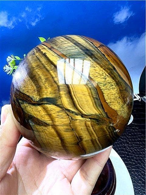1520g AAA級【金運UP】★天然タイガーアイ丸玉B89A1/264A12D
