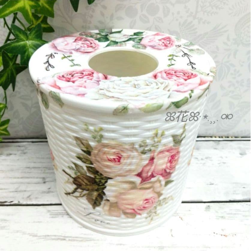 デコパージュꔛ‬ꕤティッシュケース♡インテリア雑貨♡薔薇♡ガーデン♡リメ缶