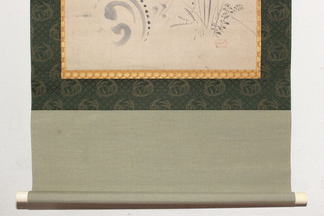 No4452掛軸　在印　松花堂昭乗　水墨鶏図　紙本　合箱　古画　古美術　送料無料