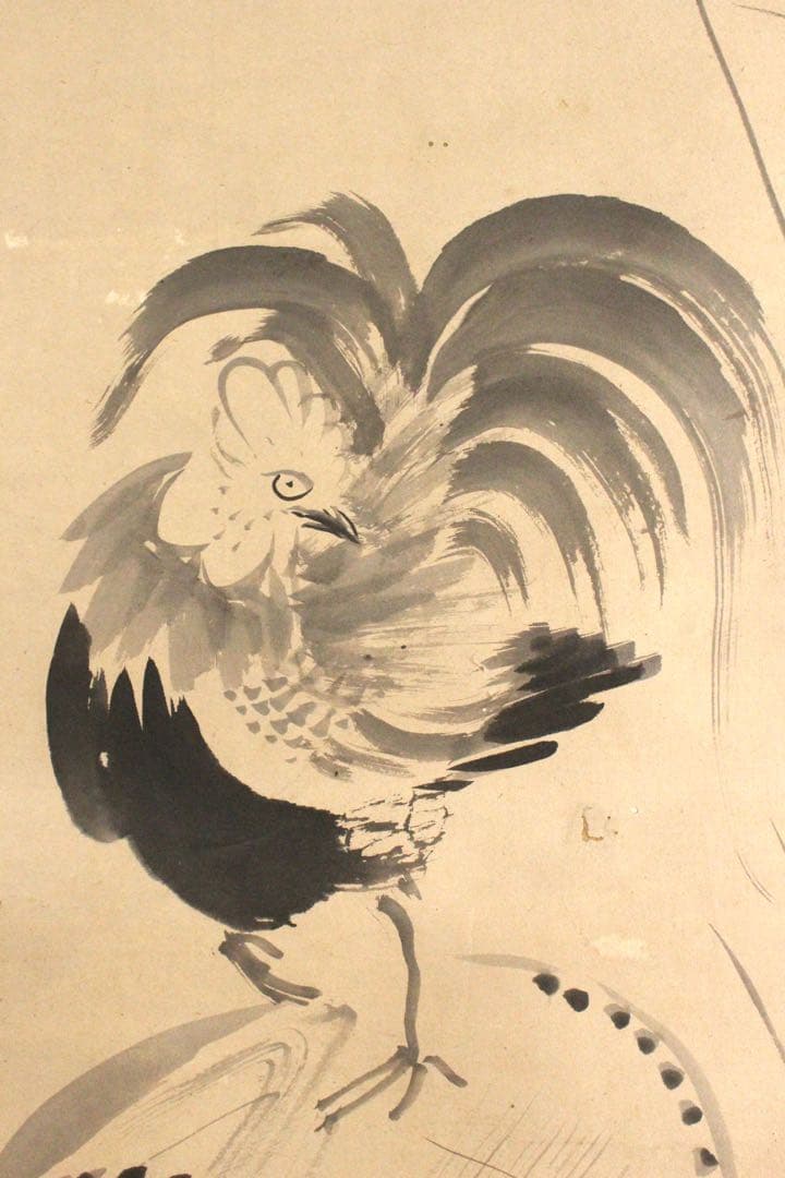 No4452掛軸　在印　松花堂昭乗　水墨鶏図　紙本　合箱　古画　古美術　送料無料