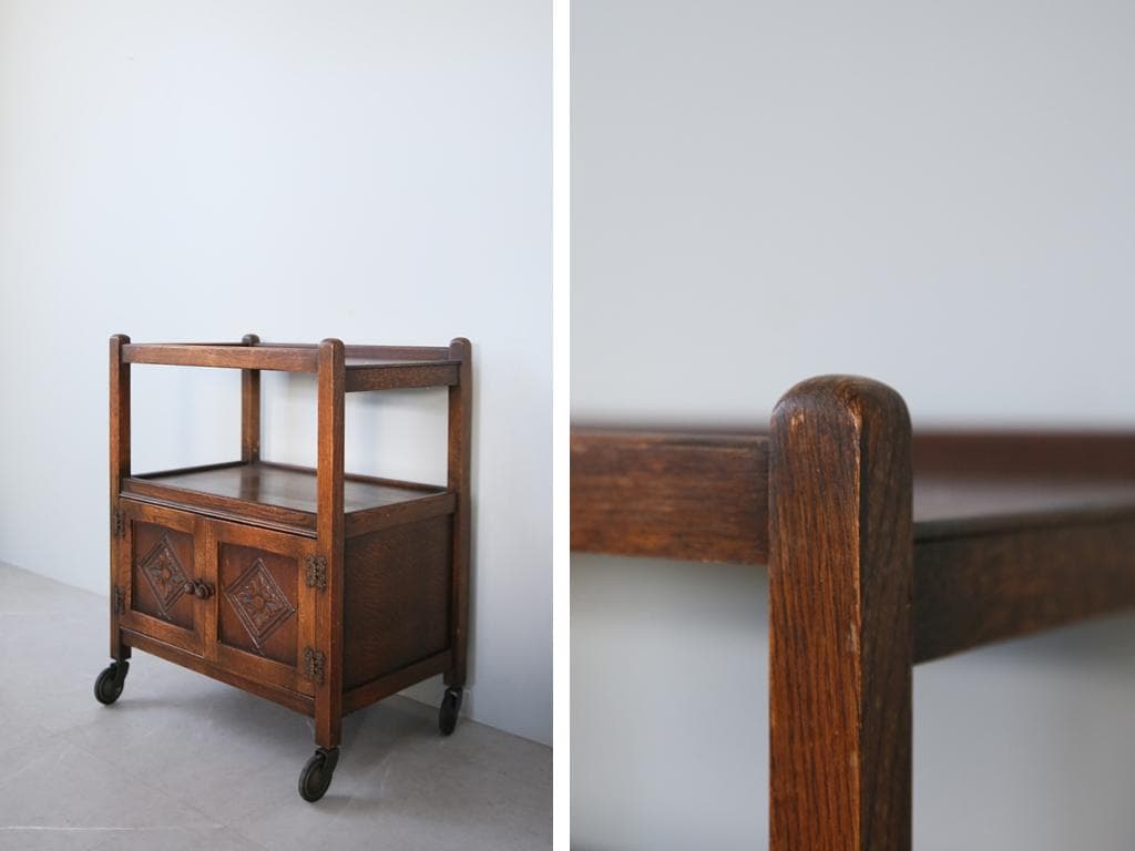 英国アンティーク木製キッチンワゴン/トロリー/サイドテーブル机(91-45)