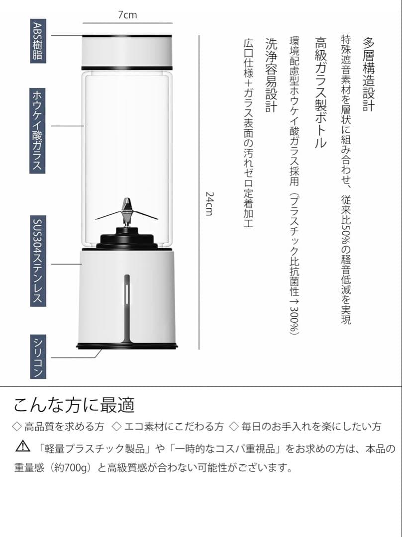 ミキサー スムージー a 氷も砕ける ジューサー 小型 静音 ガラス容器