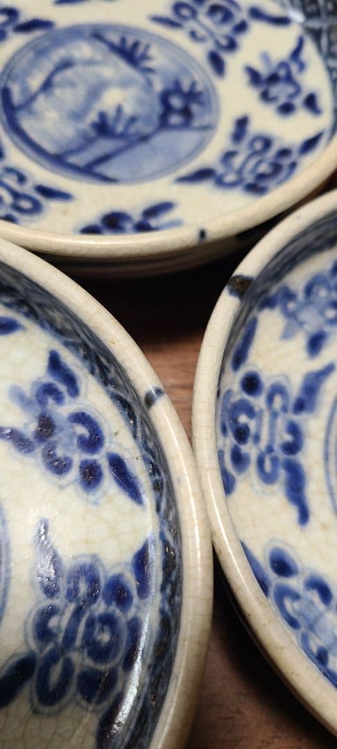 【希少】 古伊万里 藍柿右衛門様式 渦福　 芙蓉手図染付豆皿　8枚セット