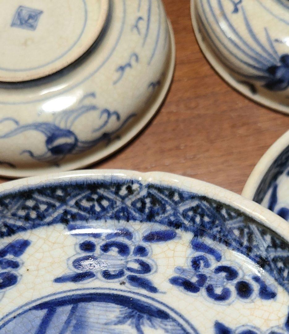 【希少】 古伊万里 藍柿右衛門様式 渦福　 芙蓉手図染付豆皿　8枚セット