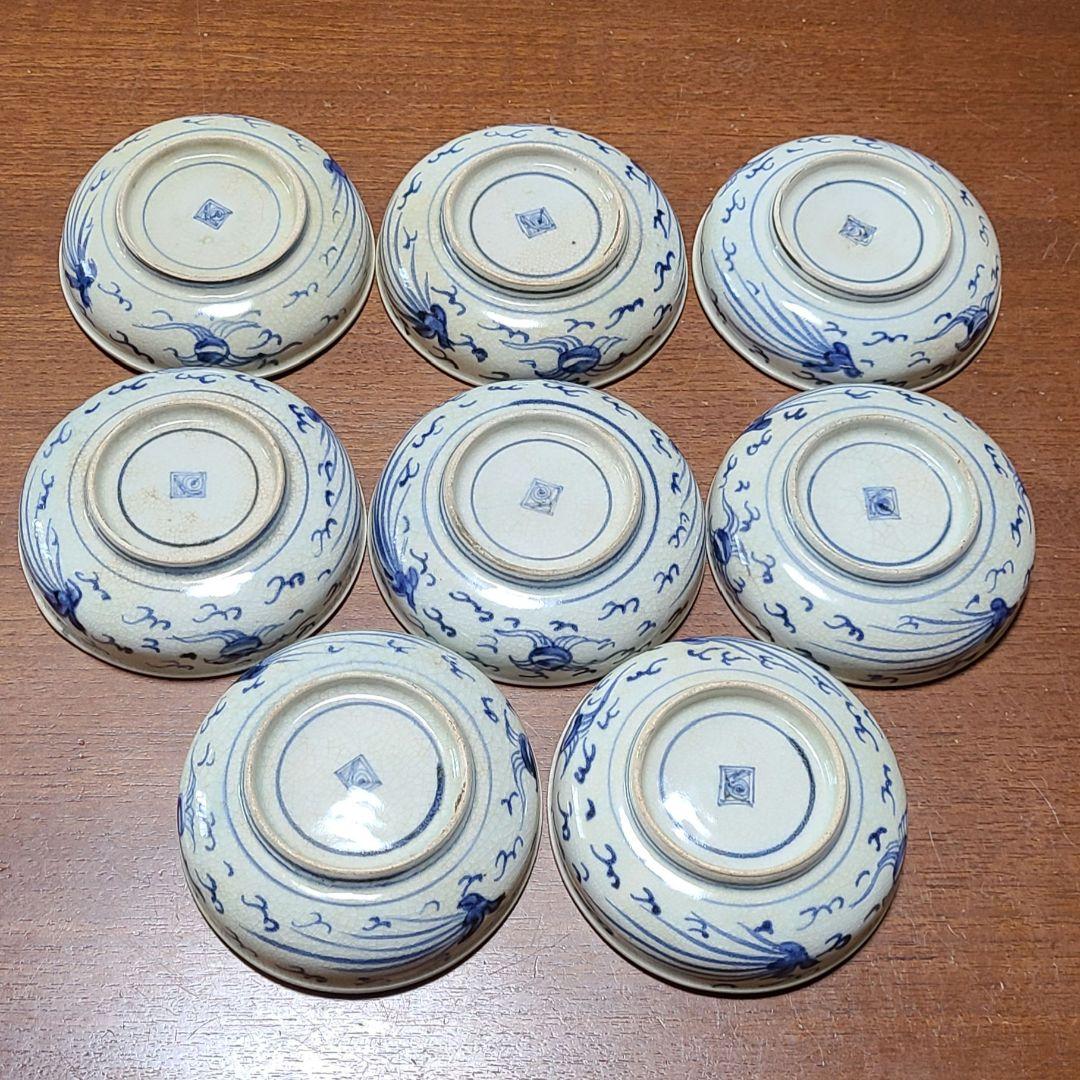 【希少】 古伊万里 藍柿右衛門様式 渦福　 芙蓉手図染付豆皿　8枚セット