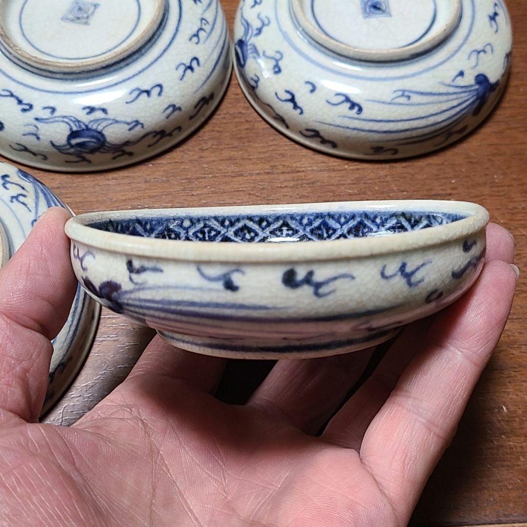 【希少】 古伊万里 藍柿右衛門様式 渦福　 芙蓉手図染付豆皿　8枚セット