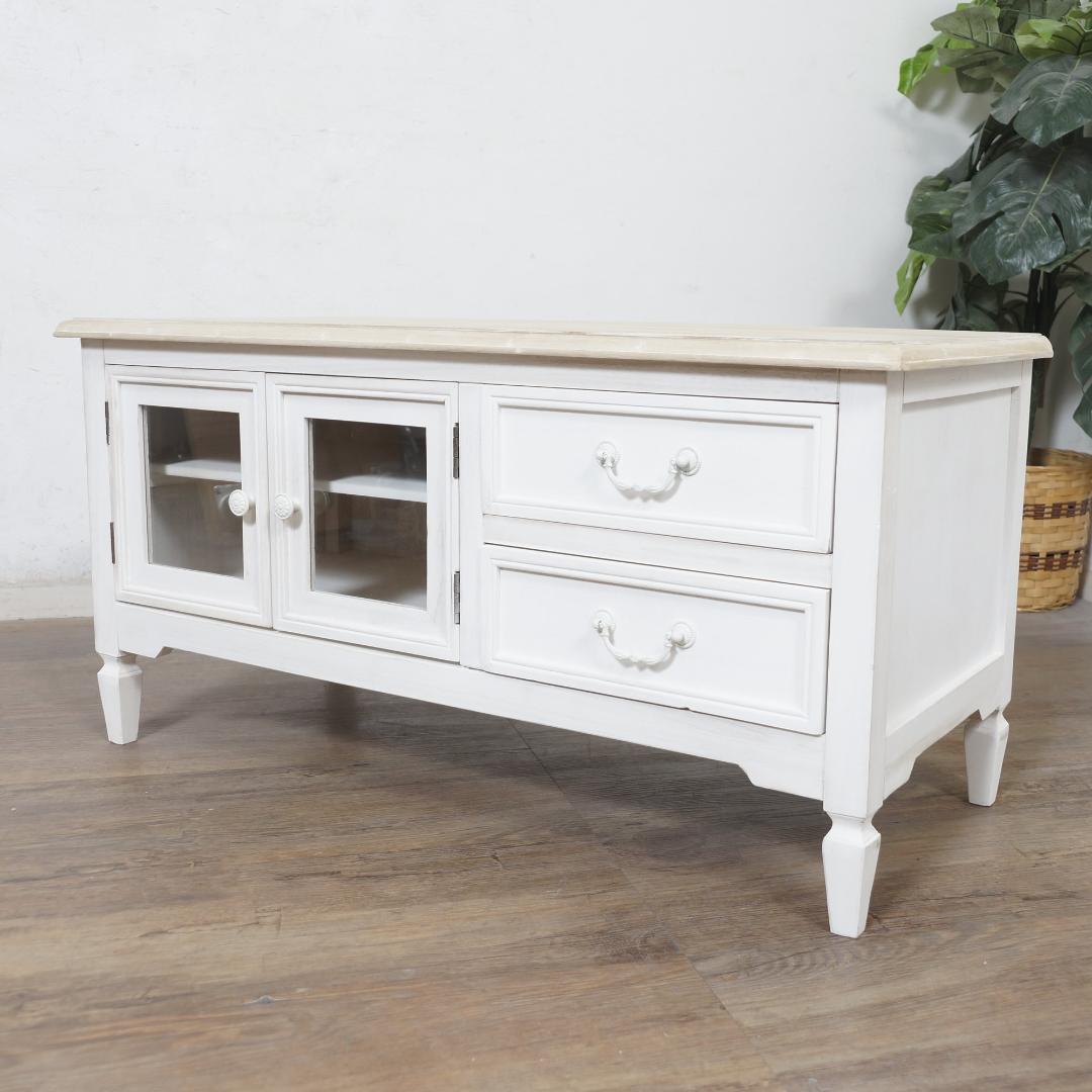 新品　アンティーク調 テレビ台 幅90cm ホワイト 木製 完成品 アウトレット