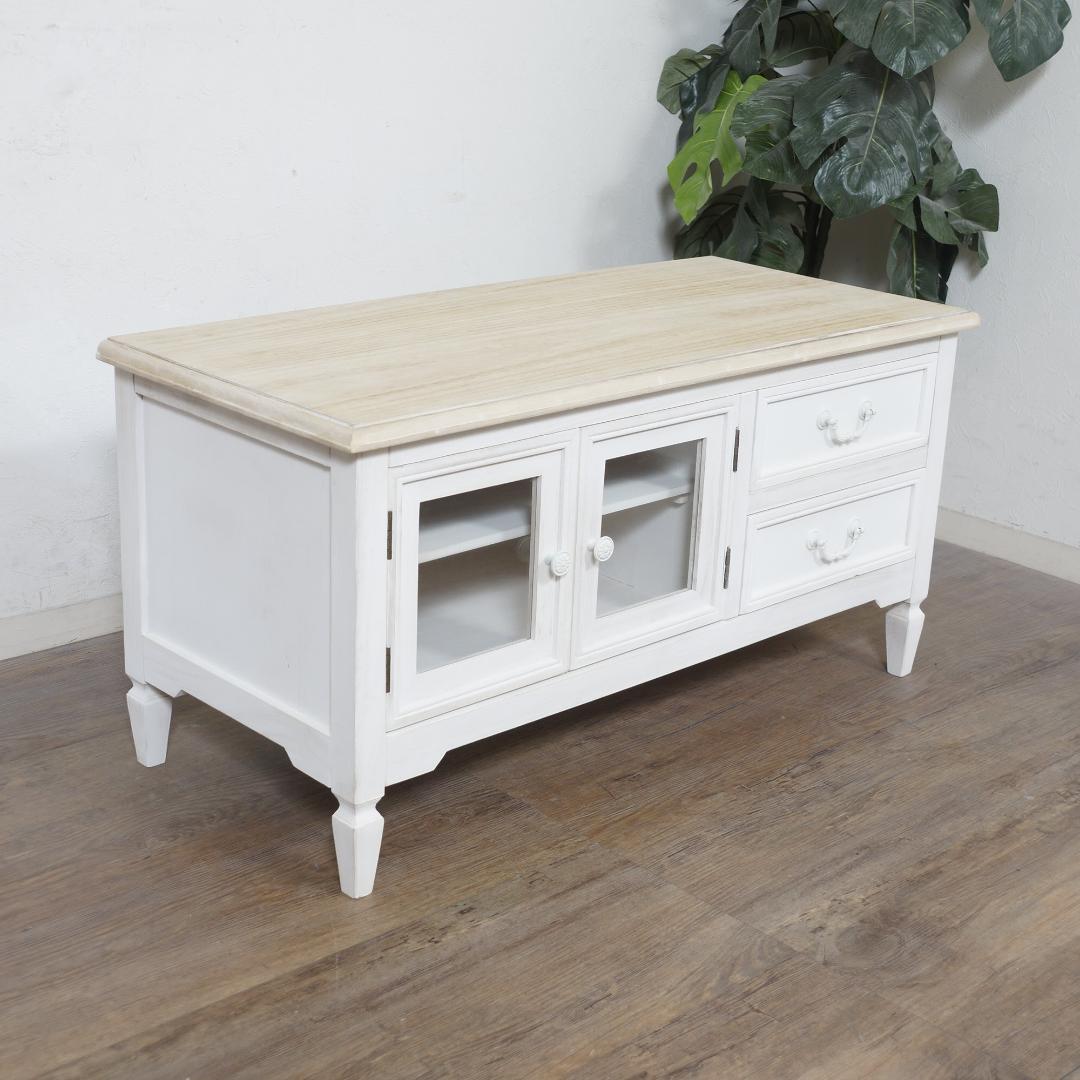 新品　アンティーク調 テレビ台 幅90cm ホワイト 木製 完成品 アウトレット