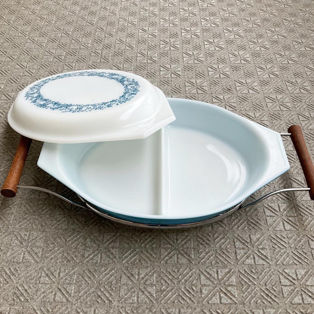 【最終値下】パイレックス ブルーアイビー オーバル キャセロール クレードル付き
