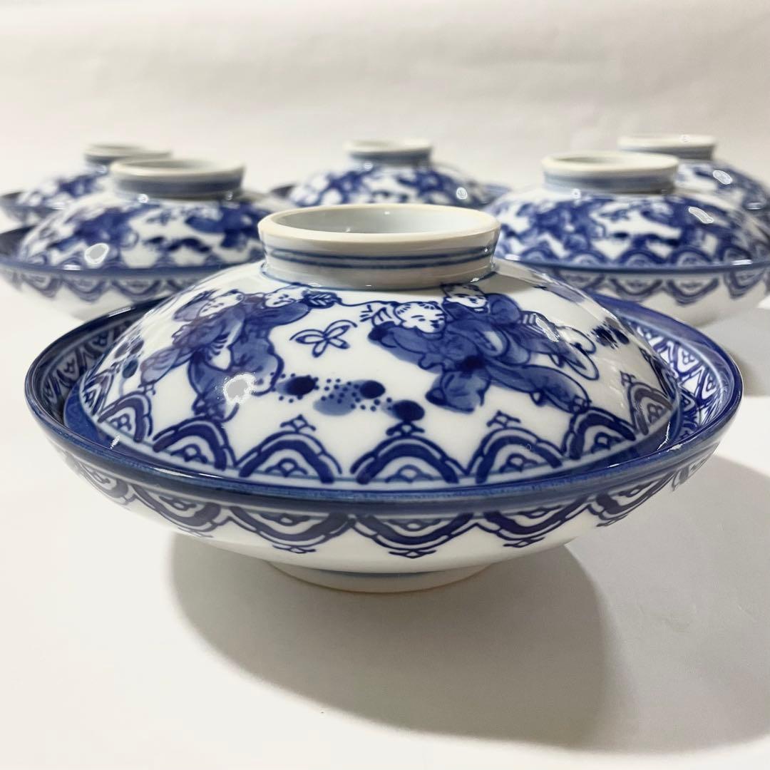 伊万里焼　鍋島焼窯元瀬兵窯　唐子柄　蓋付き煮物椀　6客セット
