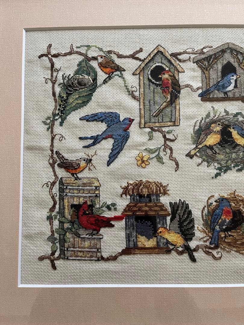 刺繍アート クロスステッチ 額付き 鳥 完成品