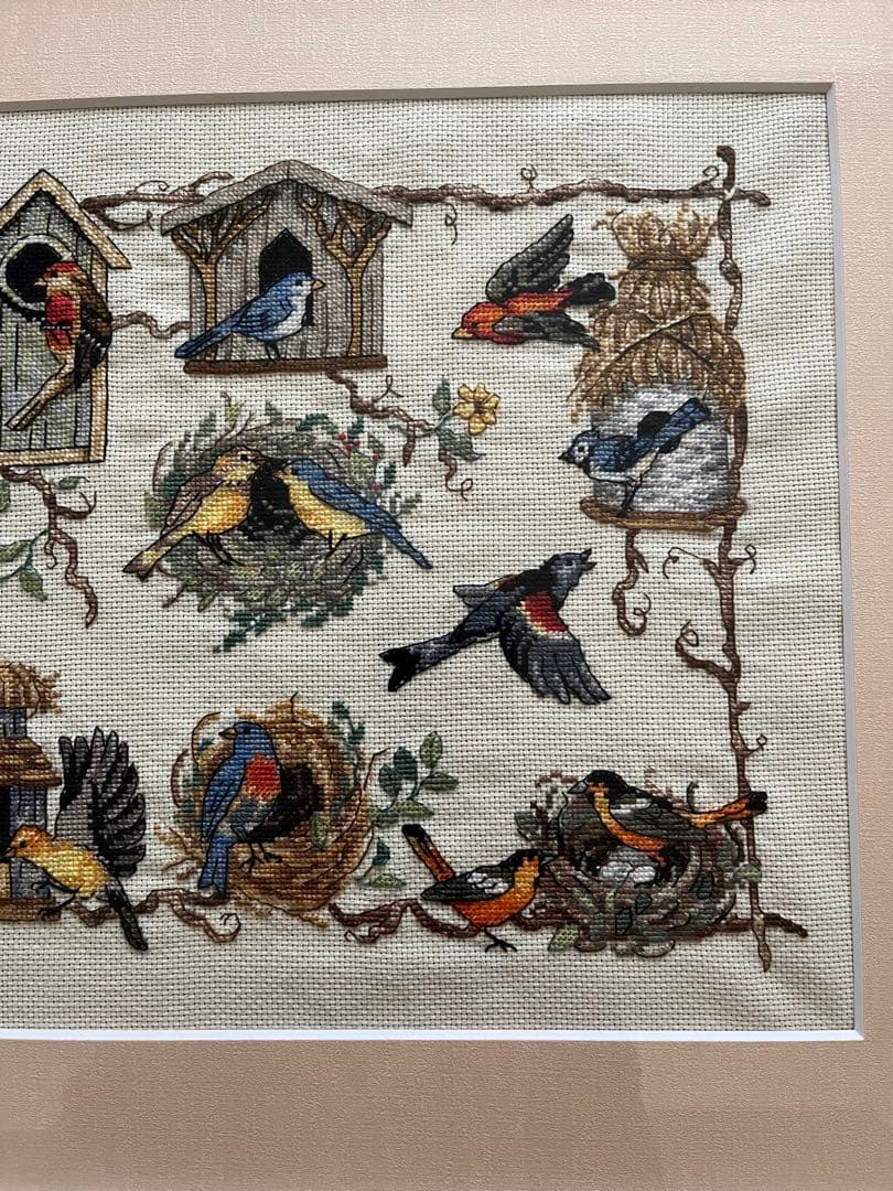 刺繍アート クロスステッチ 額付き 鳥 完成品