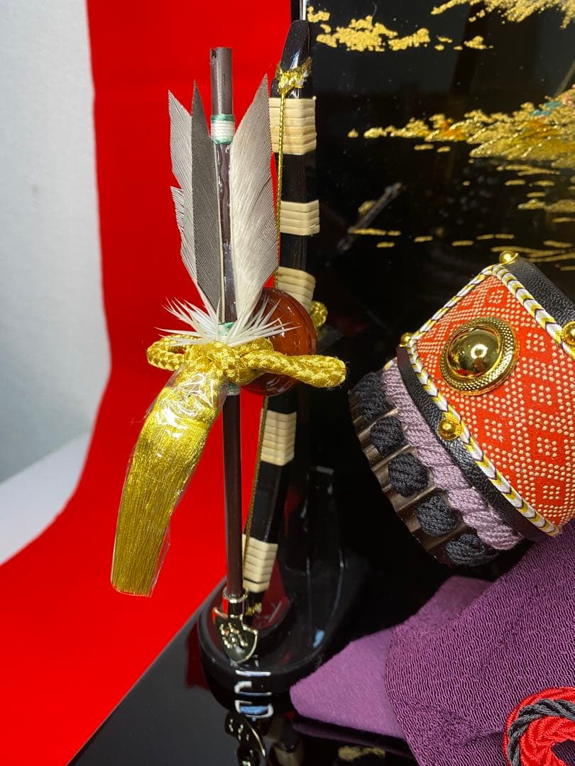 五月人形　兜飾り　会津塗り収納セット　正絹糸　平安義兼