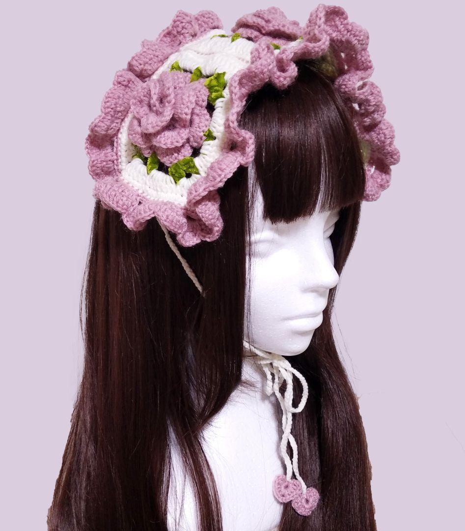 薔薇モチーフヘッドドレス＆つけ襟・ローズピンク2点セット
