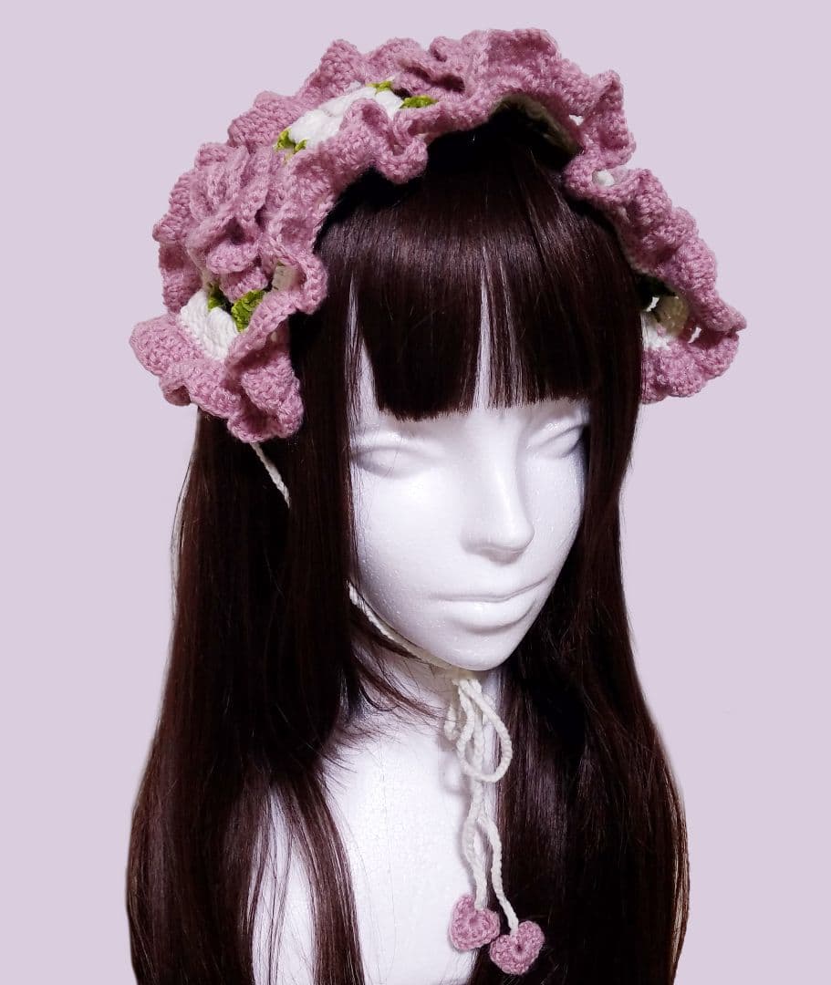 薔薇モチーフヘッドドレス＆つけ襟・ローズピンク2点セット