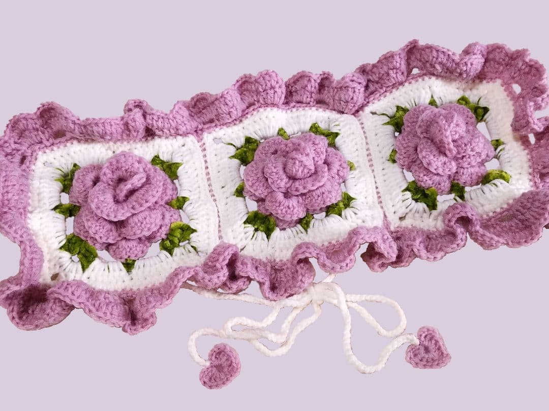 薔薇モチーフヘッドドレス＆つけ襟・ローズピンク2点セット