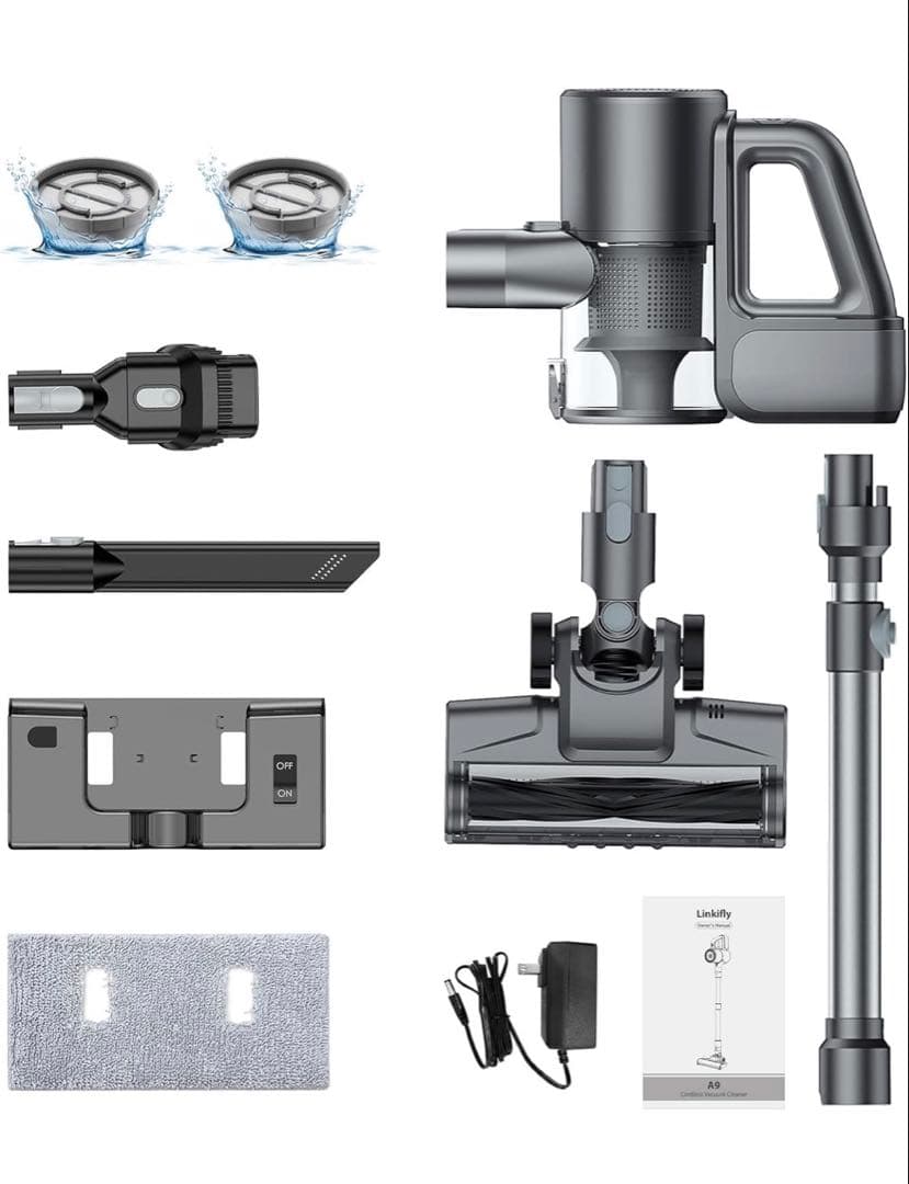 コードレス掃除機 75000Pa 強力吸引 水拭き対応 LEDライト サイクロン