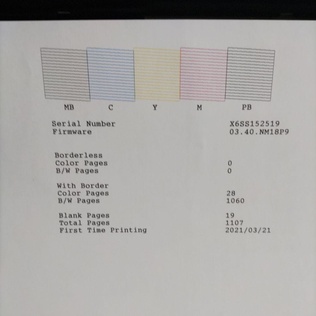 エプソンプリンターエコタンクEW-M752T総印刷枚数1107枚