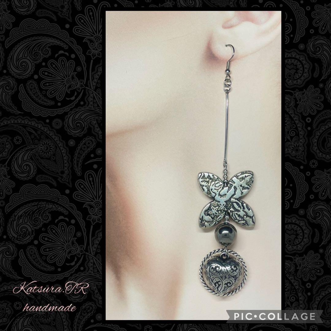 No.1192 アンティークシルバー ゴシック系ピアス　ロングイヤリング