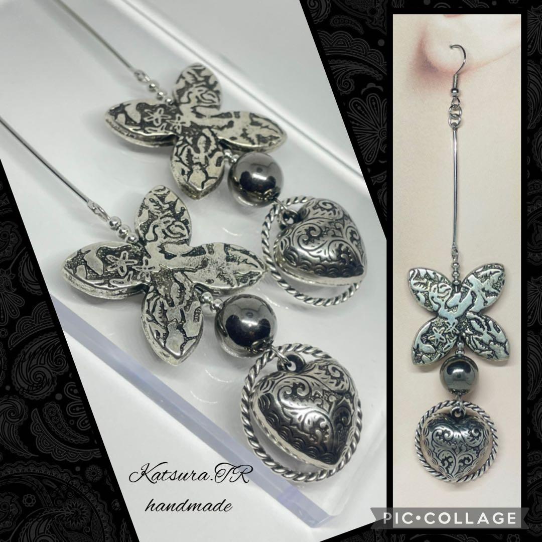 No.1192 アンティークシルバー ゴシック系ピアス　ロングイヤリング