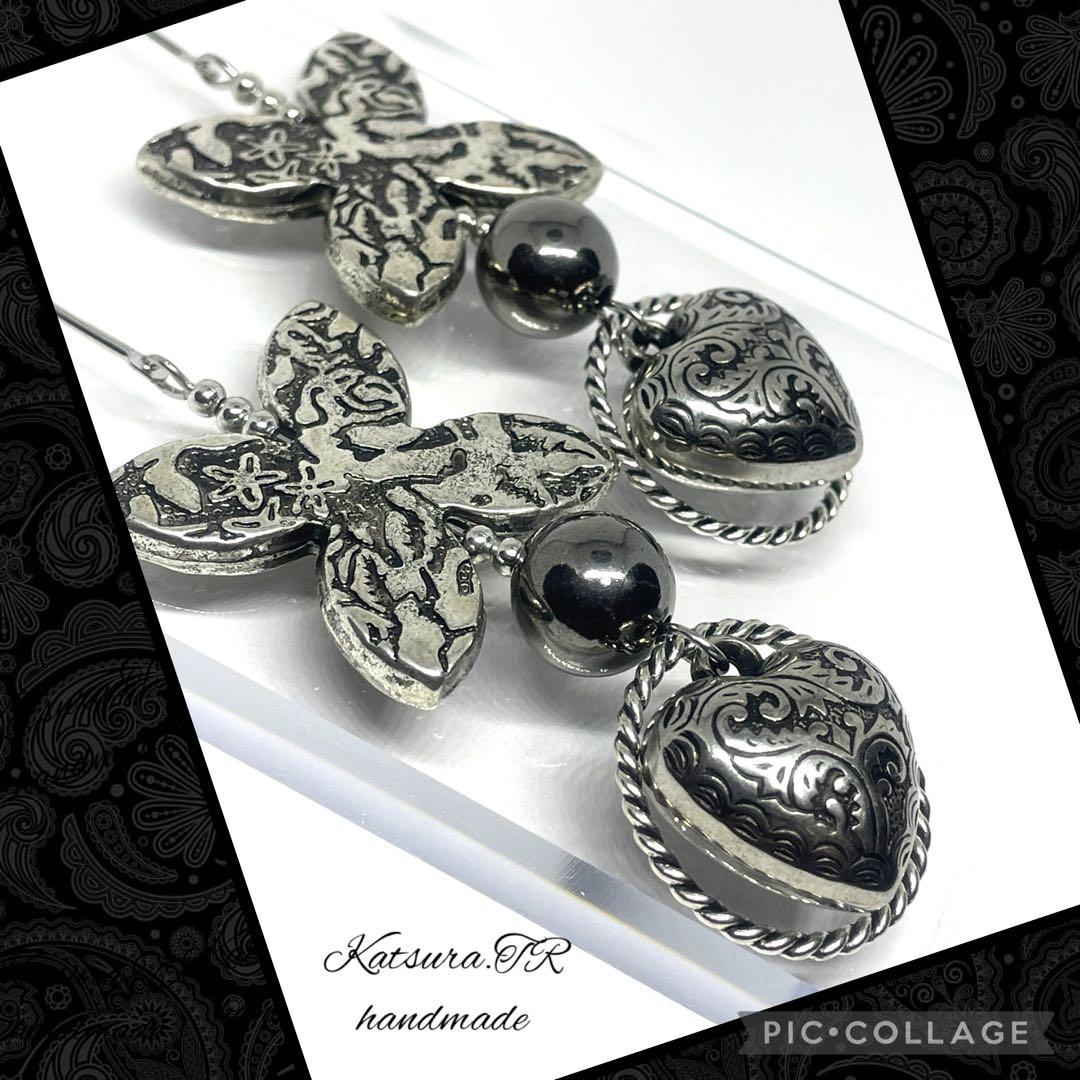 No.1192 アンティークシルバー ゴシック系ピアス　ロングイヤリング