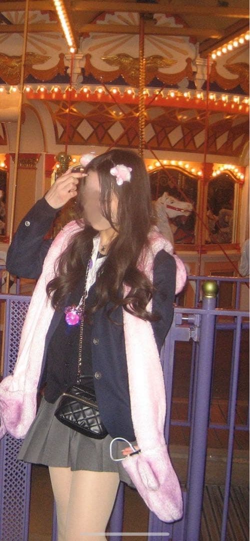 ミニー　マフラーキャップ　耳付きファンキャップ ピンク紫　ディズニー