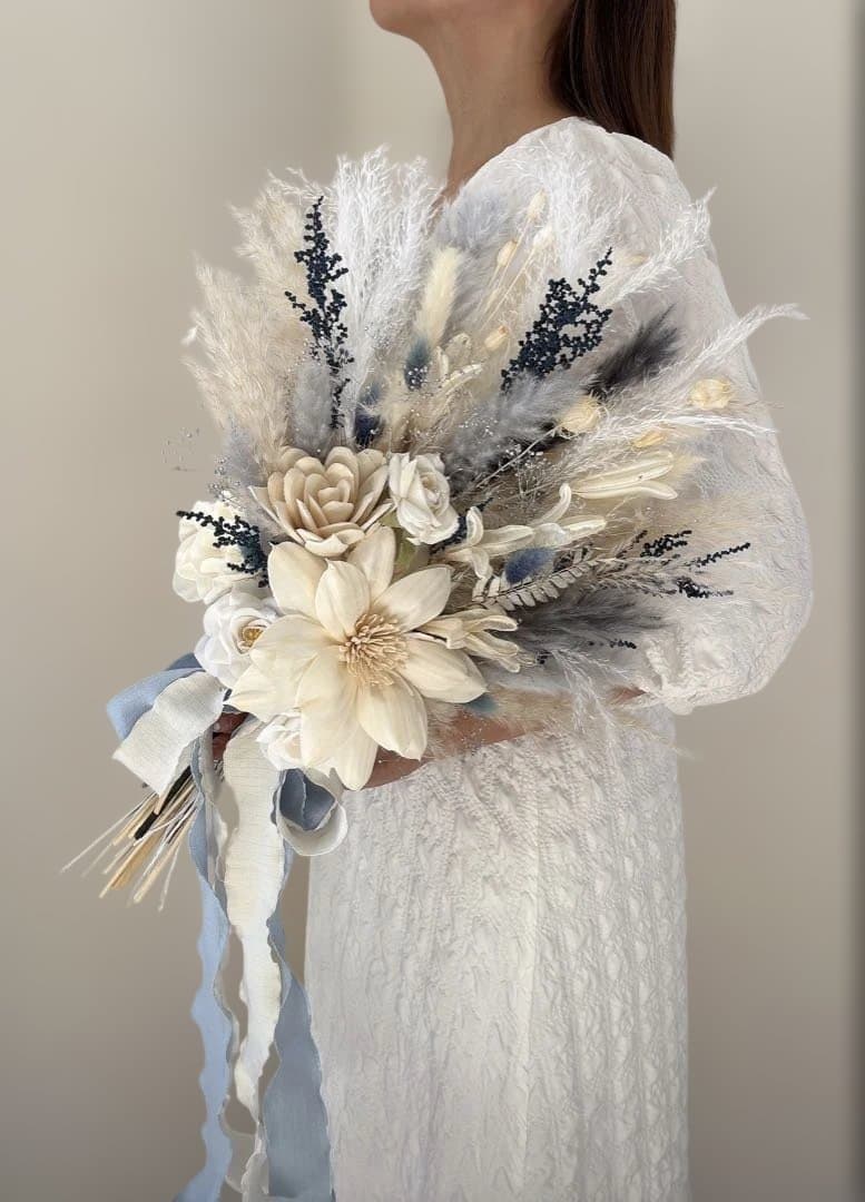 プリザーブドフラワーブーケ　ウェディングブーケ　ブートニア付き　ドライフラワー