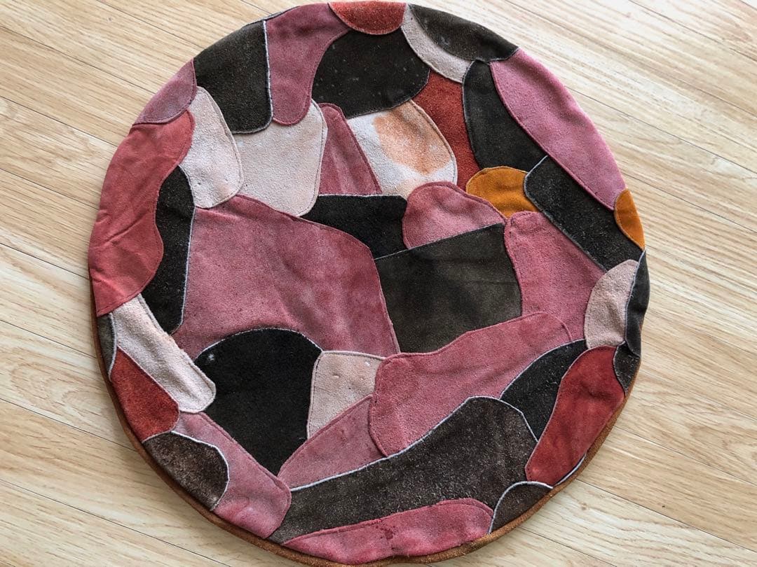 ヴィンテージ　クッションカバー　レザー　古着　パッチワーク　レトロ