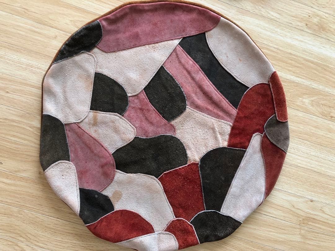 ヴィンテージ　クッションカバー　レザー　古着　パッチワーク　レトロ