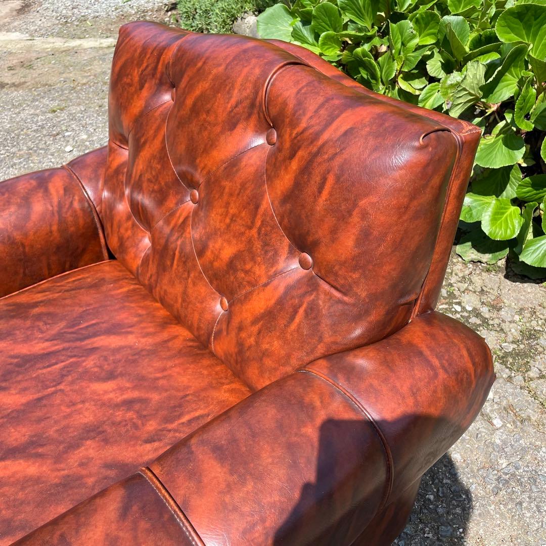 ①オールドカリモク 1人掛け ソファ 1Pソファー マーブル柄 PVC