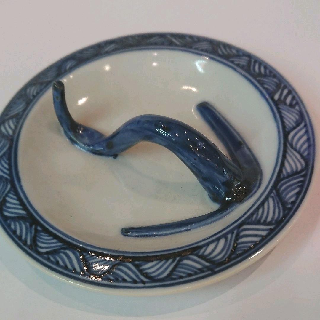 【茶道具】膳所焼 岩崎新定作 染付 近江八景絵 芋頭水指