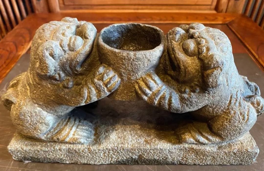 アンティーク　清代・石材彫刻　獅子　ヴィンテージ　レア