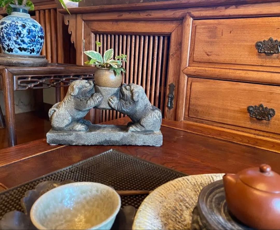 アンティーク　清代・石材彫刻　獅子　ヴィンテージ　レア