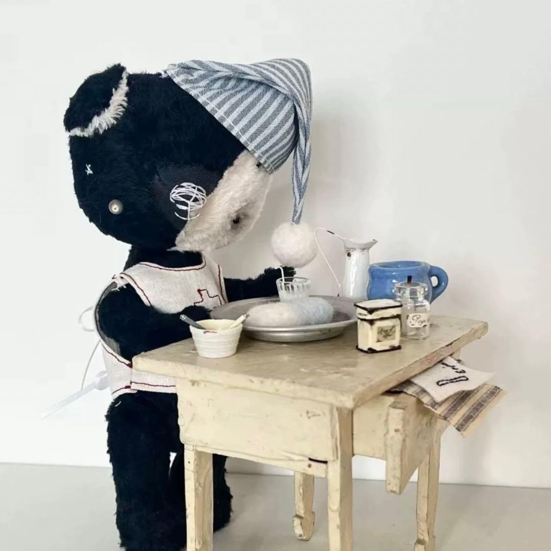 モノクロ熊 テディベア アーティストベア 海外作家様 ハンドメイド ダーク