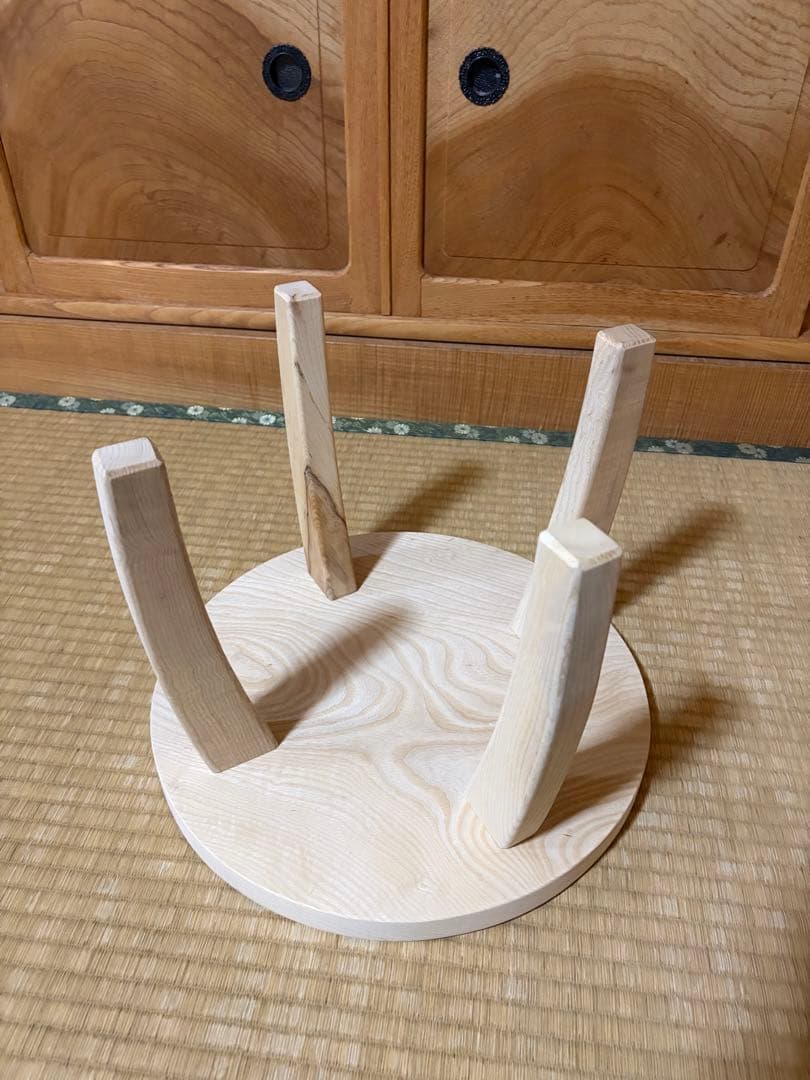 1402建具屋一筋58年のおじいちゃんの手作りスツール、イス☆タモ